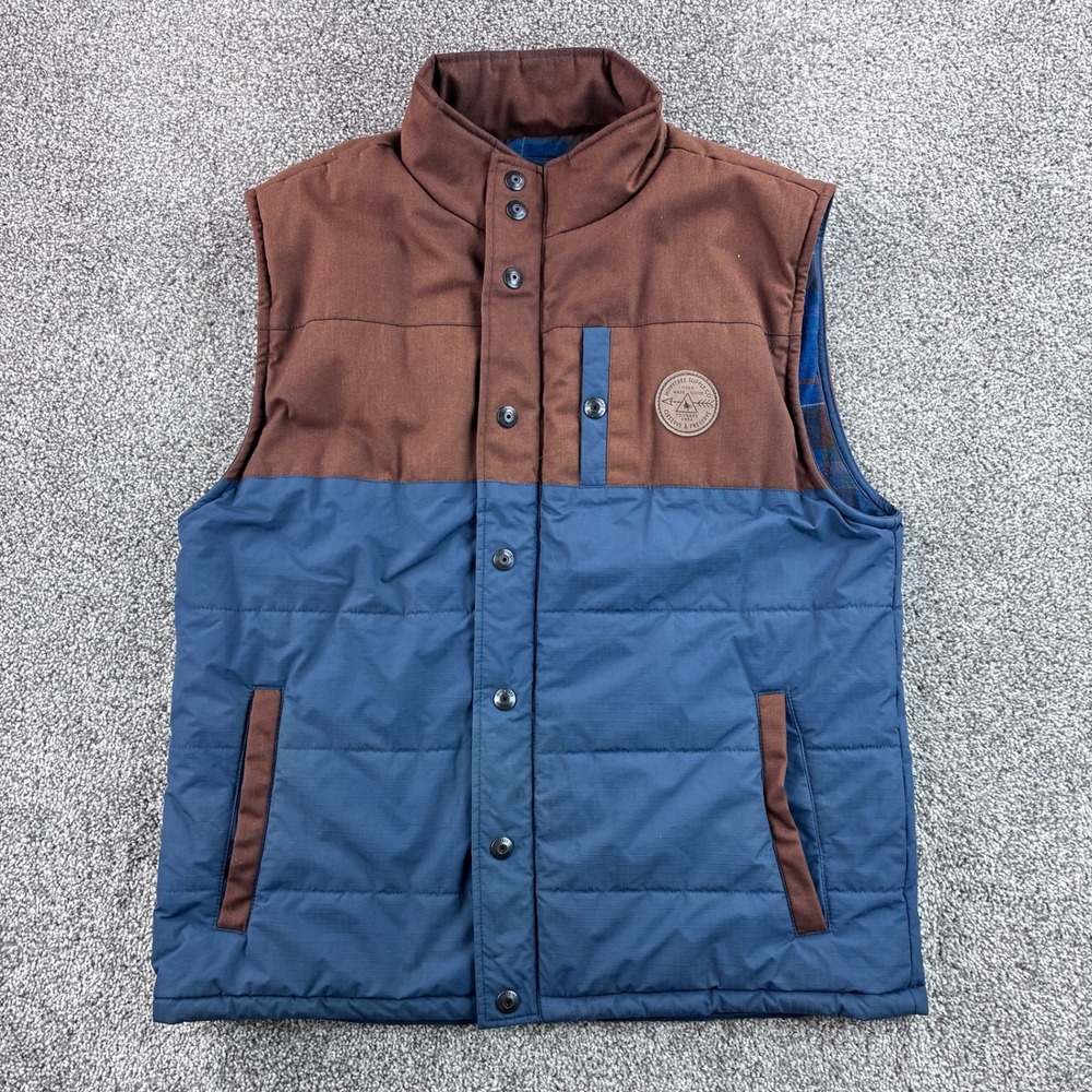 HippyTree Hunter Series Puffer Vest Men L Blue Brown Nylon Cotton Flannel Lined